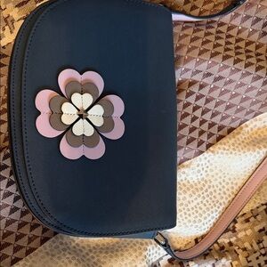 kate spade Black Crossbody with Pink, Cream & Brown Floral Appliqué